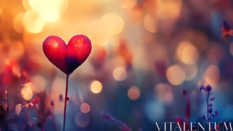 Red Heart Flower with Warm Bokeh Background.