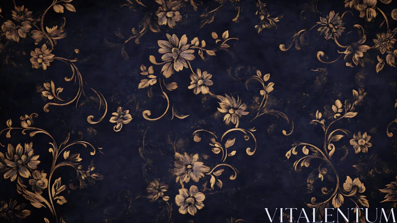 Gold floral ornament pattern repeats on dark navy background