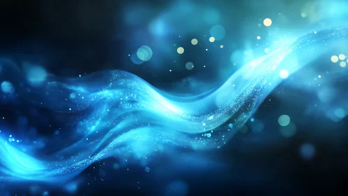 Luminescent blue energy wave rendered with layered bokeh particles