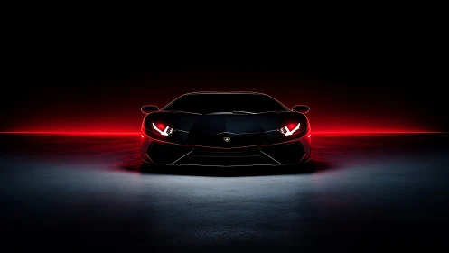 Low-key front view hypercar renders aggressive red backlight