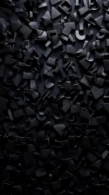 Black irregular 3D fragments densely scattered across surface