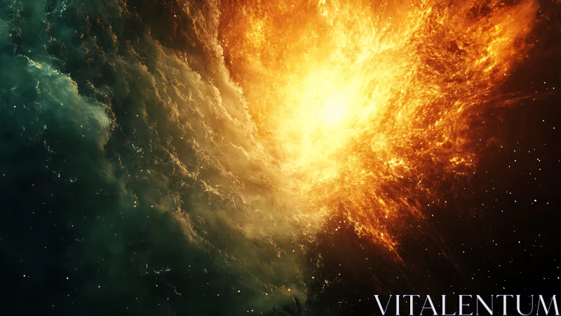 Turbulent stellar nebula interface with eruptive plasma core.