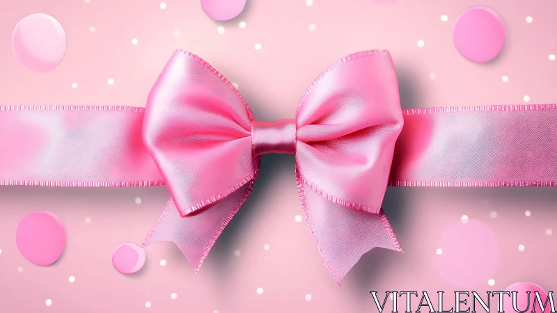 Pink Ribbon Bow with Decorative Orbs and Bokeh Lights.