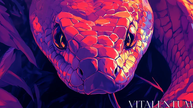 Serpent head close-up in high contrast digital colors.