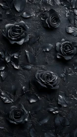 Dark Roses on Textured Black Surfaces with Scattered Petals