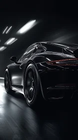 Aerodynamic sports coupé under tunnel luminance streaks.