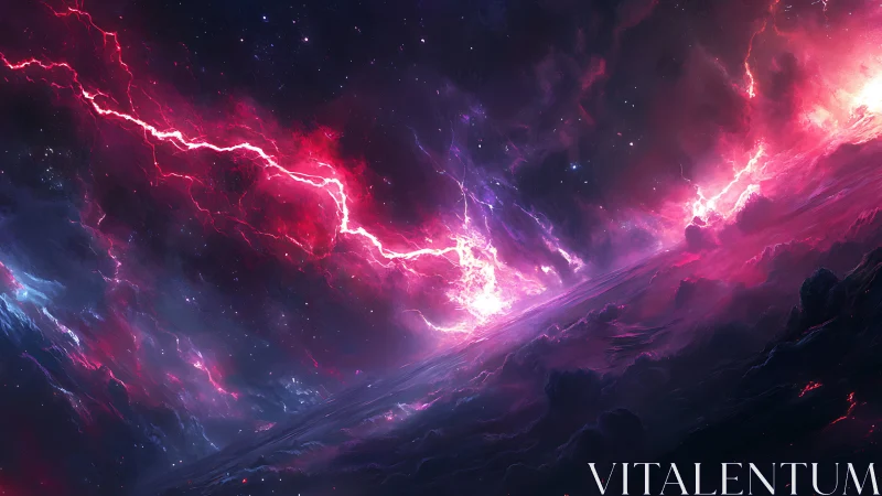 Cosmic stormlight dances across a glowing alien horizon