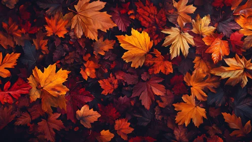 Autumn maple foliage captured with high-contrast top-down composition
