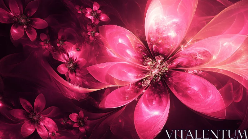Fractal floral composition in saturated pink tones.