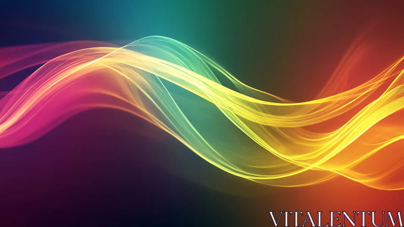 Colorful light waves arc across dark gradient background