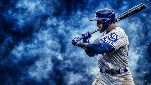 Powerful baseball hitter prepares for an electrifying swing