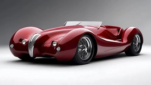 Curvy crimson roadster blending retro elegance with fantasy flair.