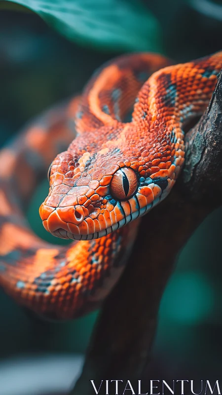 Close-up portrait of vibrant orange patterned snake.