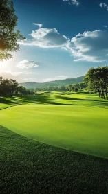 Sunlit golf fairway topology with dynamic shadow contours.