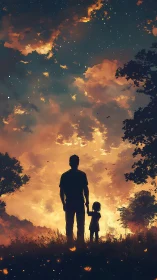 Stargazing silhouettes in a wildfire sky of quiet wonder.