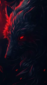 Infernal wolf profile with flowing red embers and shadows.