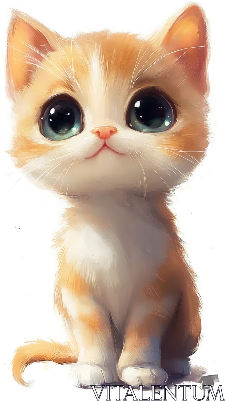 Digital Painting of Juvenile Feline with Exaggerated Ocular Features and Soft Rendering