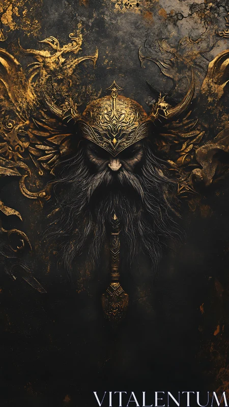 Ancient gold warlord emerges from shadowed mythic darkness