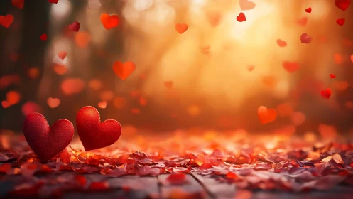 Radiant Hearts Dance Through Amber Light's Passionate Reverie