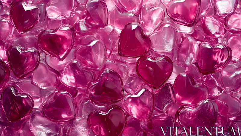 Translucent pink heart-shaped gel beads arranged in dense cluster.