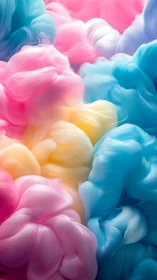 Pastel pink, blue, and yellow cotton clouds fill the frame