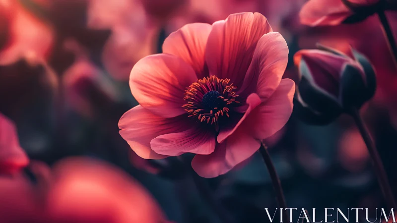 Pink anemone flower in soft focus bloom
