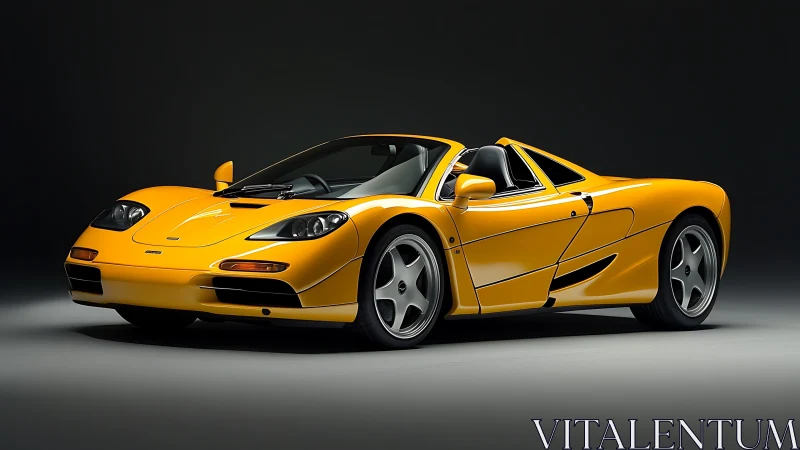 Yellow mid-engine sports coupe on dark studio background.