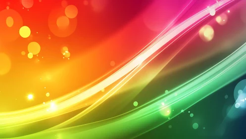 Vibrant rainbow light waves sweep across a glowing backdrop