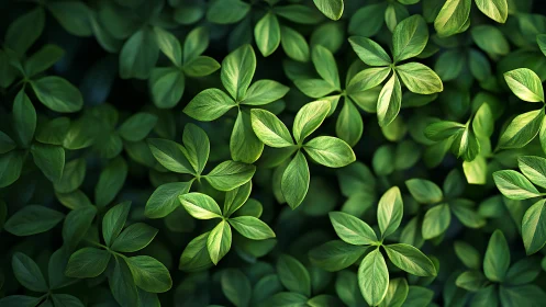 Green radial leaf clusters are arranged in dense foliage