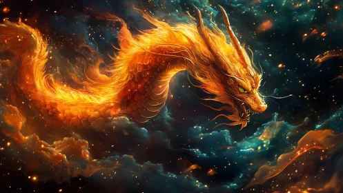 Luminescent cosmic dragon rendered with dynamic volumetric lighting