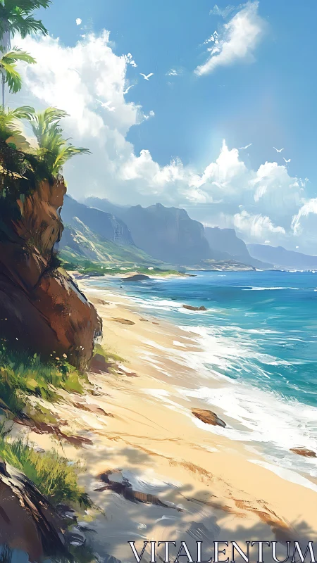 Tropical Coastal Cliff with Sandy Beach and Turquoise Waters