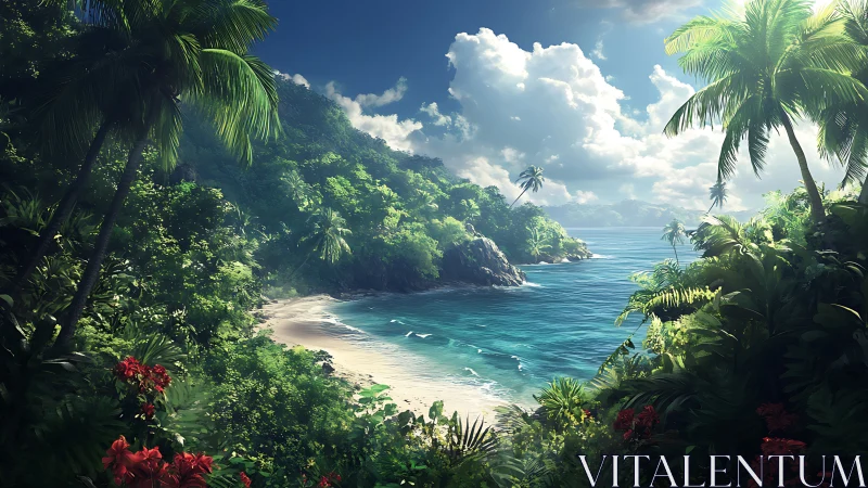 Tropical Coastal Paradise with Verdant Jungle and Pristine Sandy Shore