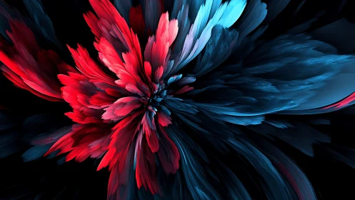 Radial chromatic plume with turbulent digital petal vectors.