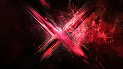 Crimson shards collide, carving a blazing digital X