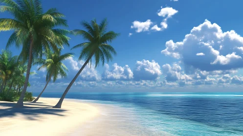 Tropical Littoral Zone: Coconut Palms on Pristine Sandy Beach.
