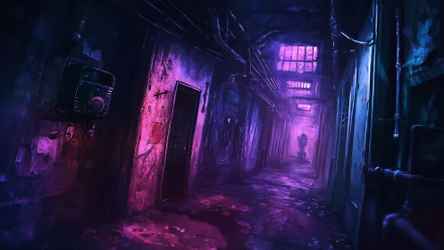 Neon alleyway mystery washed in electric violet glow.