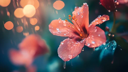 Coral Bloom Dances Through Liquid Light and Dewdrops