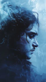 Side profile of male figure in cold blue digital artwork.