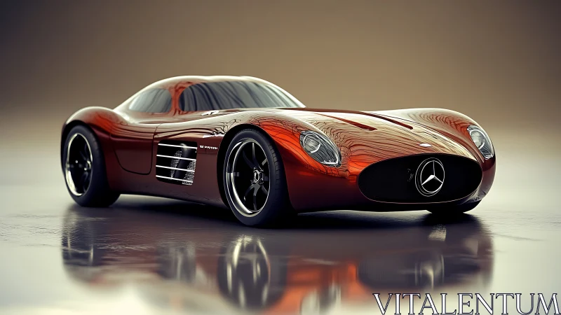 Mercedes-style red concept coupe rendered on reflective floor