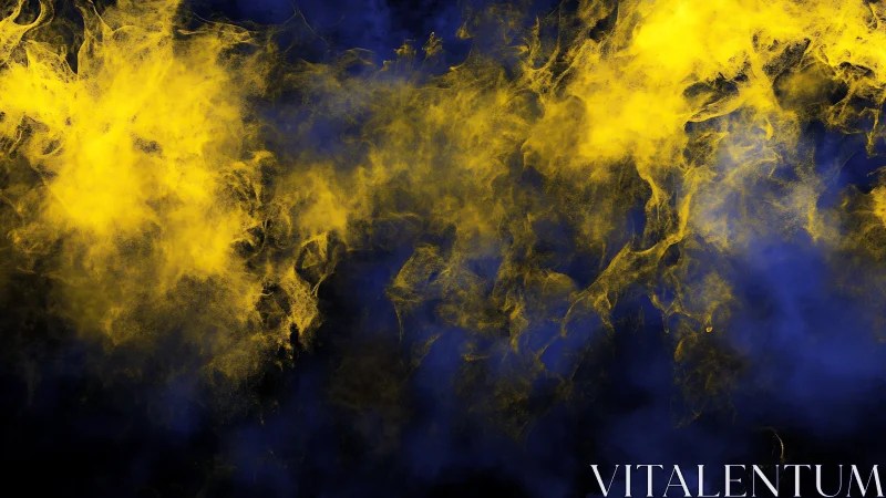 Electric yellow nebula drifts through deep midnight blue void