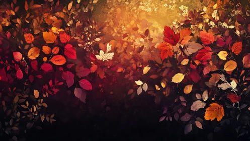 Autumn foliage glows in a warm, abstract sunset haze