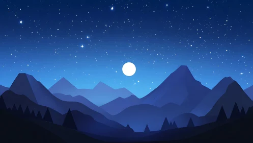 Moonlit mountains rest softly beneath a calm starry sky