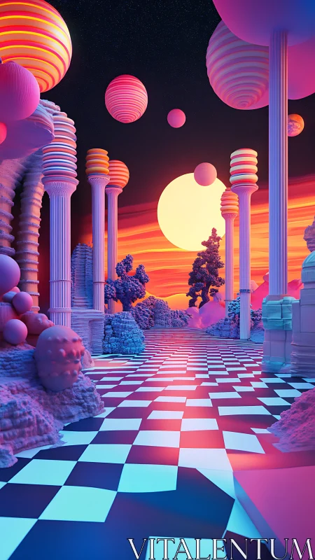 Chromatic neoclassical vaporwave plaza under stratified planets.