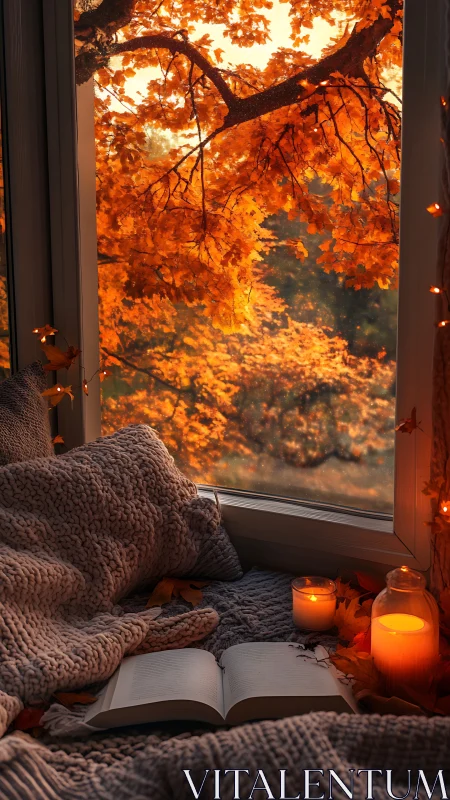 Autumn Window Reading: Cozy Fall Scene.