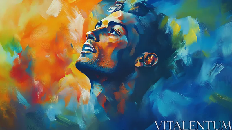 Male profile portrait in saturated abstract color field.