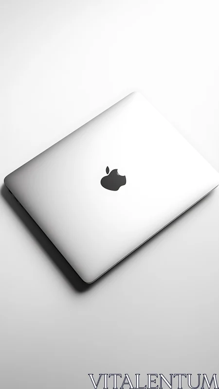 Silver laptop dozes in soft light like a minimalist moon