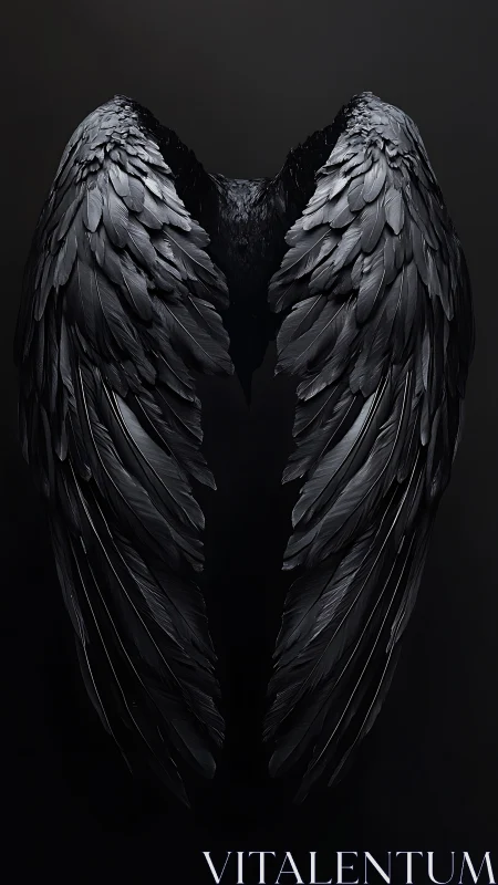 High-contrast monochrome study of layered black avian wings.