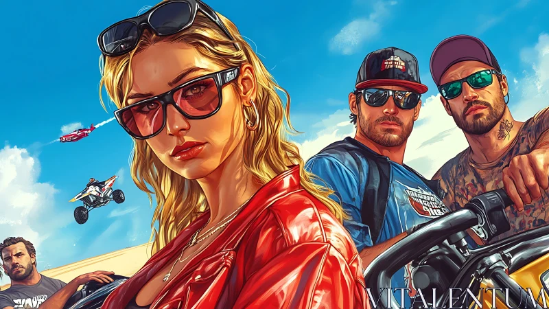 Group of people with vehicles posed in bright outdoor light