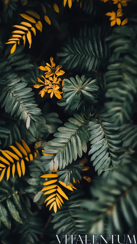 Emerald foliage frames vivid yellow tropical leaf clusters