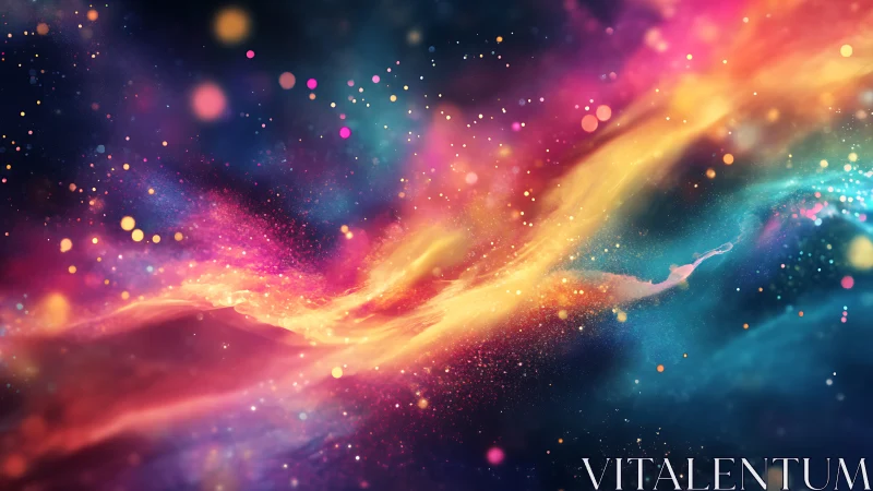 Multicolored luminous nebula band with scattered particles.